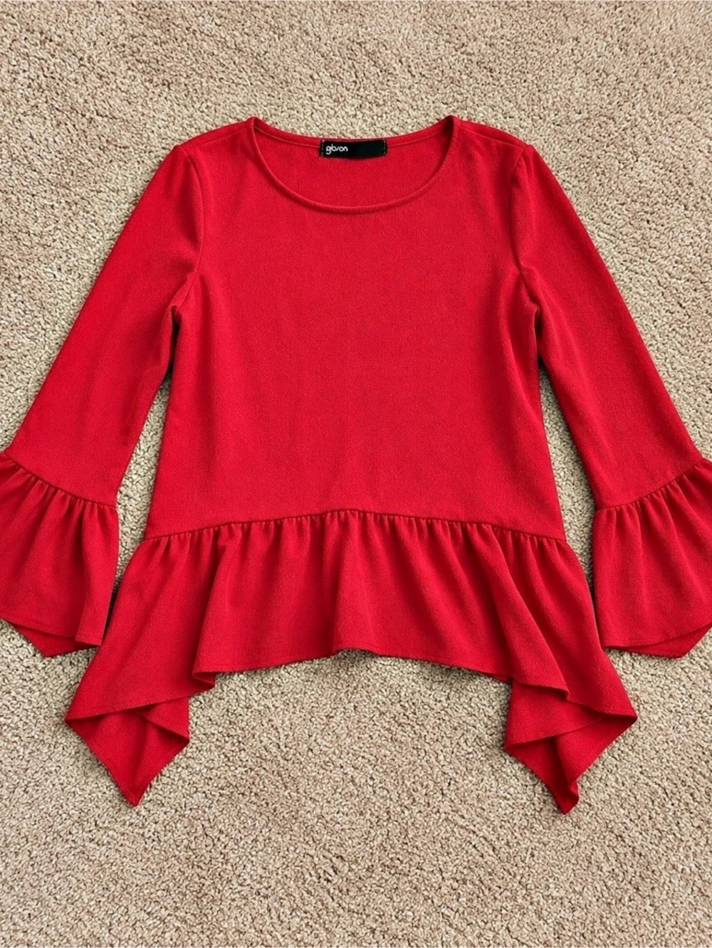 Gibson Red Ruffle Bell Sleeve Blouse Top Size Large
